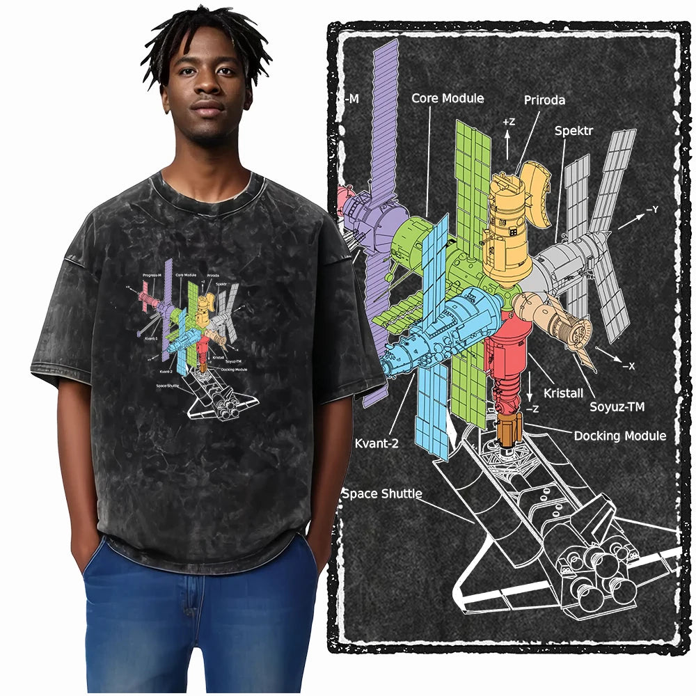 Space Theme Graphic T-Shirt (Acid Wash)